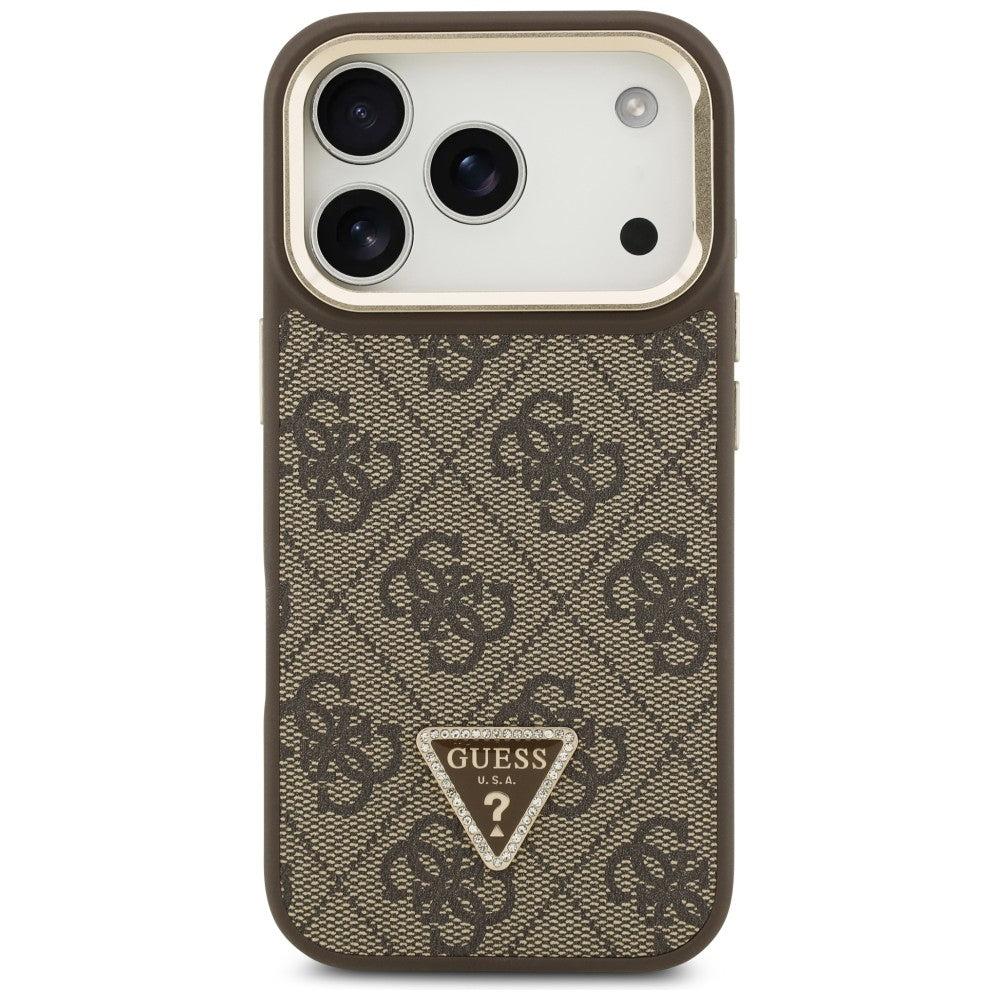 MagSafe-deksel for Apple iPhone 17 Pro, Guess, 4G Triangle Logo with Stand Camera, Gylden Brun