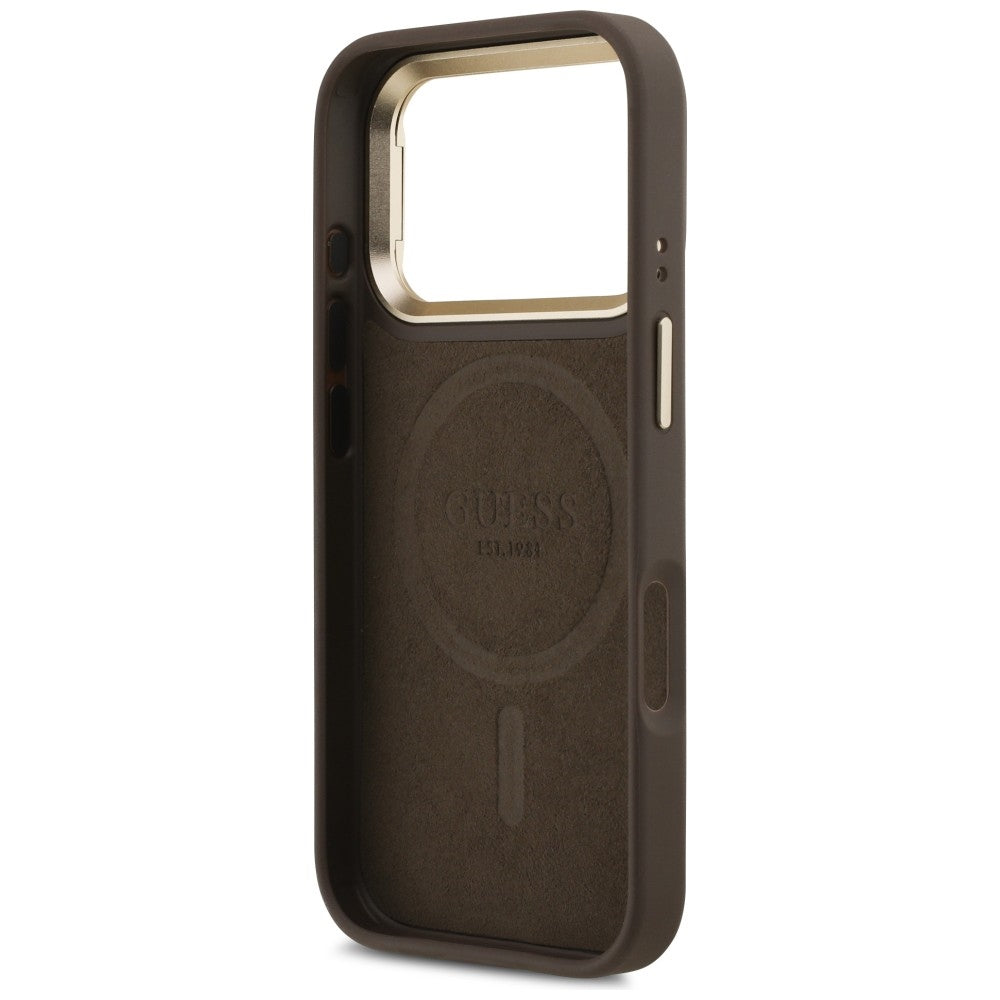 MagSafe-deksel for Apple iPhone 17 Pro, Guess, 4G Triangle Logo with Stand Camera, Gylden Brun