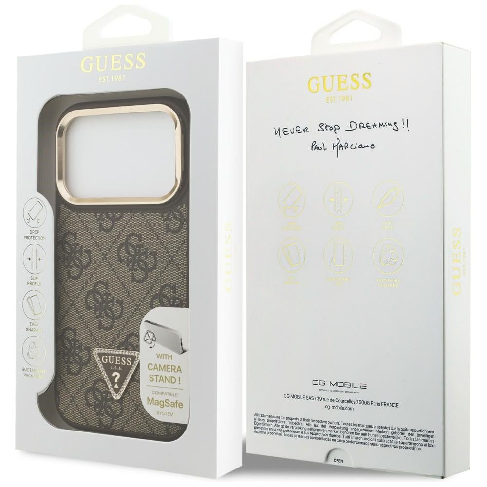 MagSafe-deksel for Apple iPhone 17 Pro, Guess, 4G Triangle Logo with Stand Camera, Gylden Brun