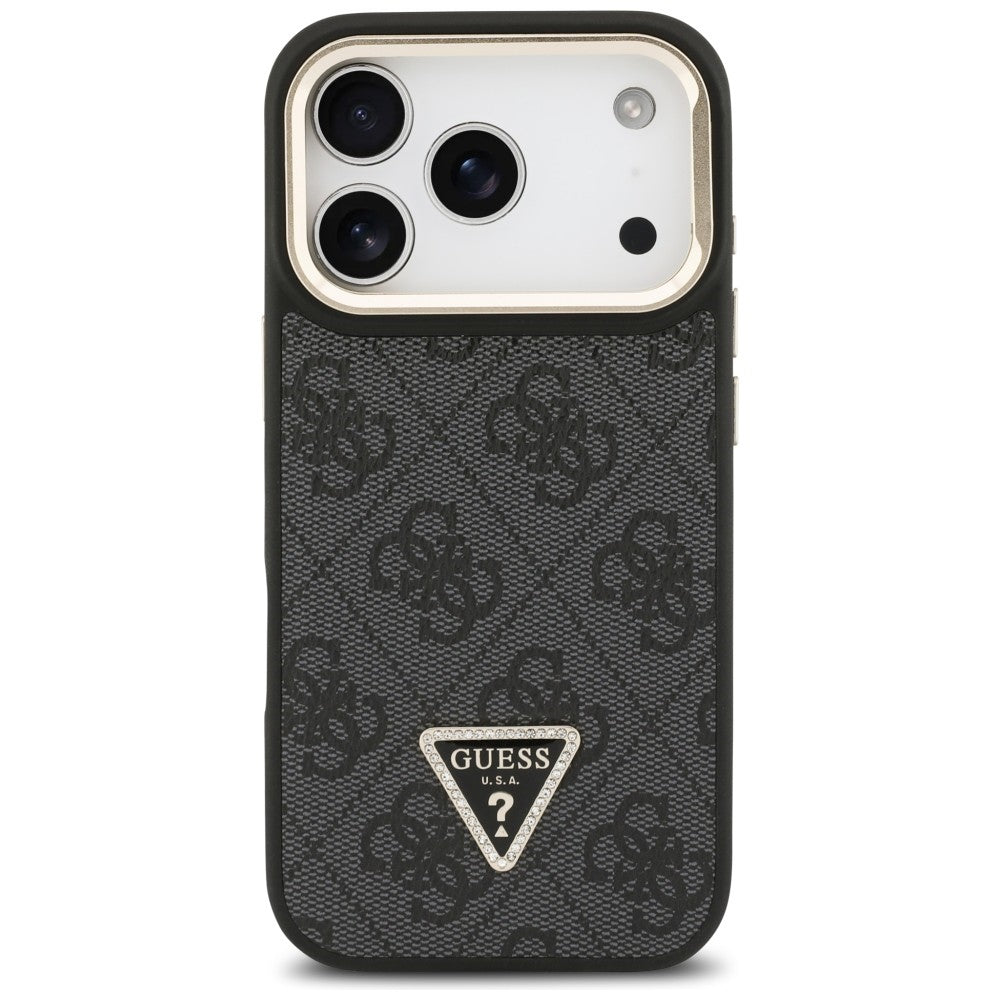 MagSafe-deksel for Apple iPhone 17 Pro, Guess, 4G Triangle Logo with Stand Camera, Svart Gull