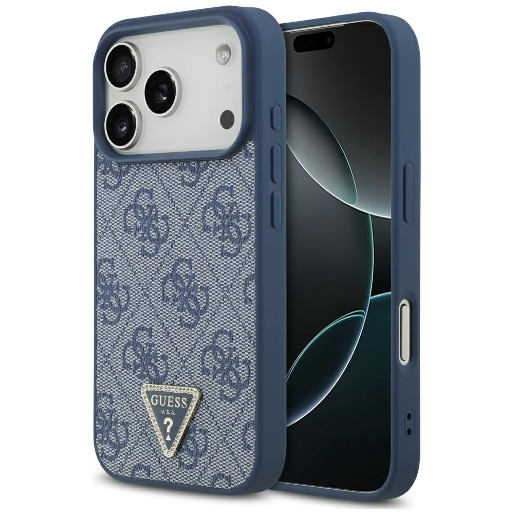 MagSafe-deksel for Apple iPhone 17 Pro, Guess, 4G Triangle Strass, Blå
