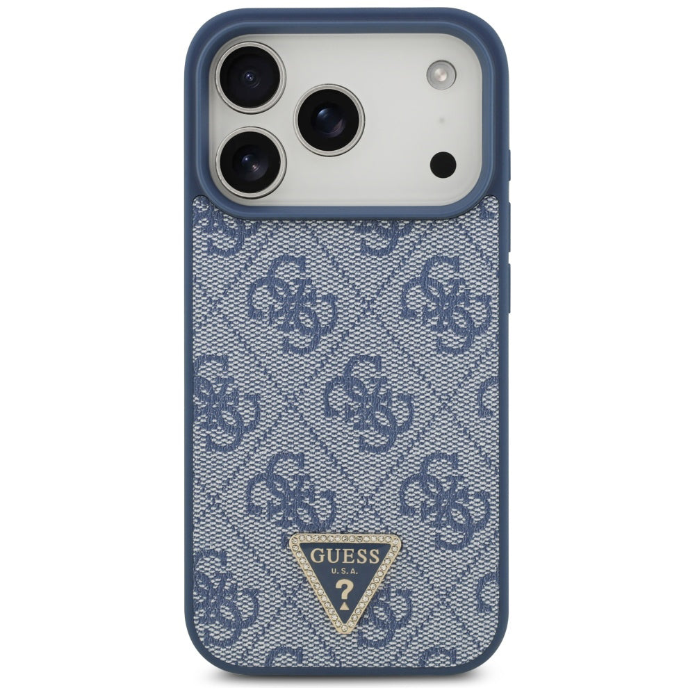 MagSafe-deksel for Apple iPhone 17 Pro, Guess, 4G Triangle Strass, Blå