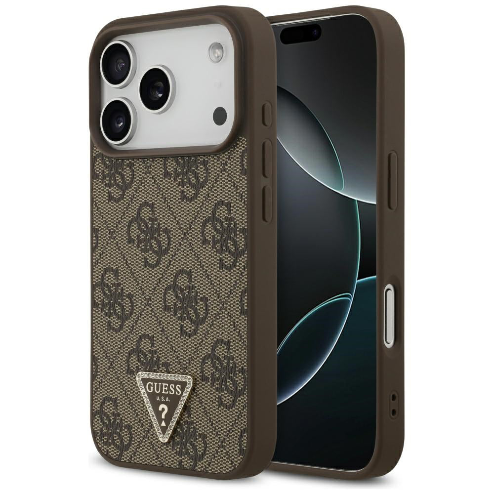 MagSafe-deksel for Apple iPhone 17 Pro, Guess, 4G Triangle Strass, Brun