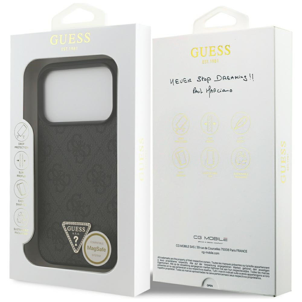 MagSafe-deksel for Apple iPhone 17 Pro, Guess, 4G Triangle Strass, Svart