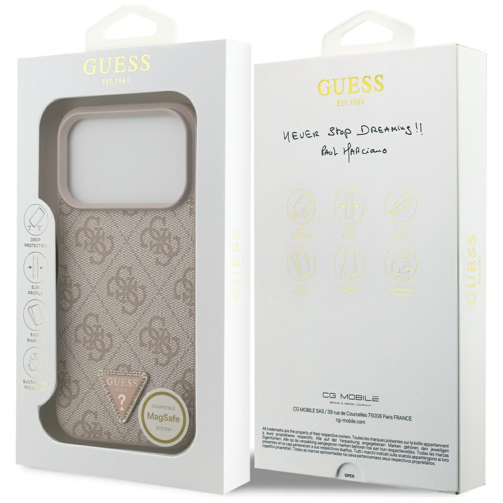 MagSafe-deksel for Apple iPhone 17 Pro, Guess, 4G Triangle Strass, Rosa