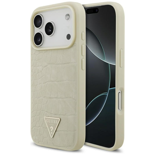 MagSafe-deksel for Apple iPhone 17 Pro, Guess, Croco Triangle Logo, Gull
