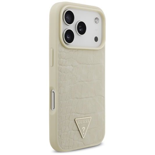MagSafe-deksel for Apple iPhone 17 Pro, Guess, Croco Triangle Logo, Gull