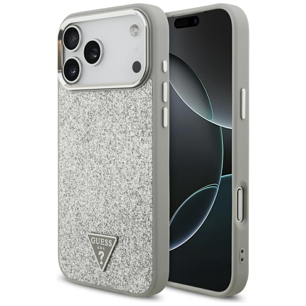 MagSafe-deksel for Apple iPhone 17 Pro, Guess, Glitter Triangle Logo, Sølv