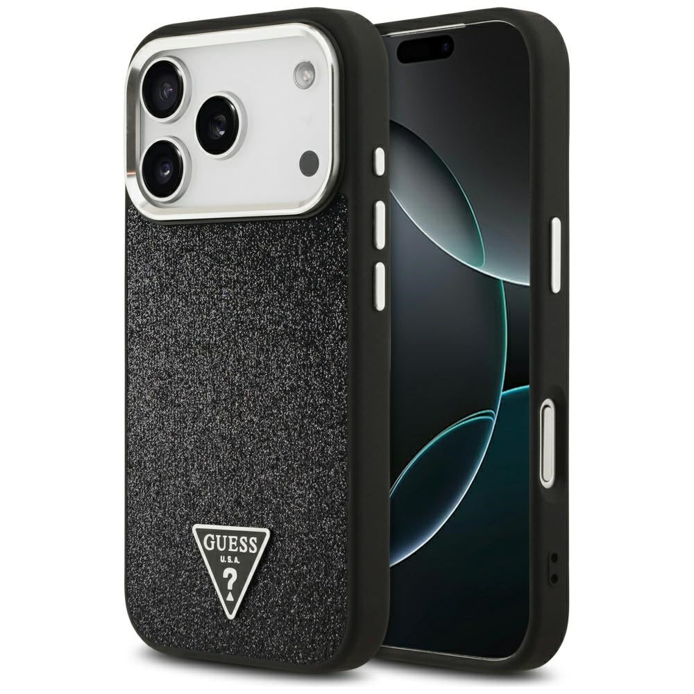 MagSafe-deksel for Apple iPhone 17 Pro, Guess, Glitter Triangle Logo, Svart