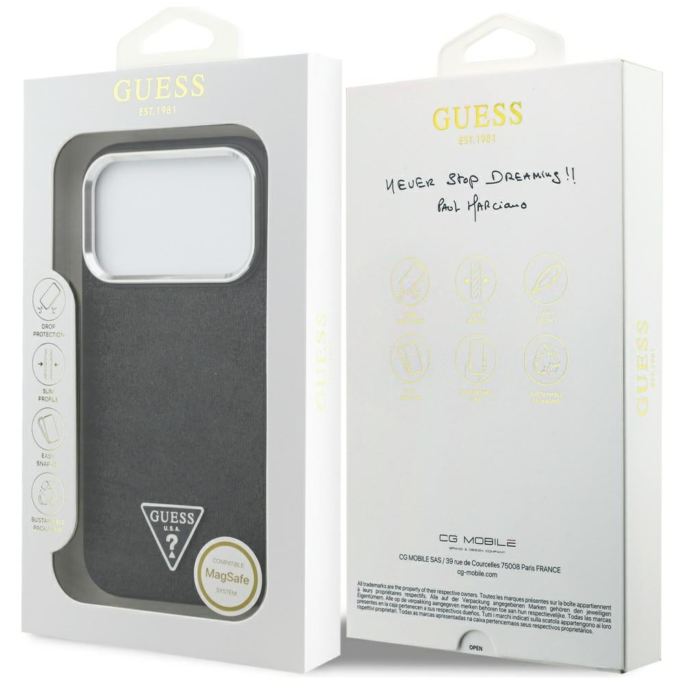 MagSafe-deksel for Apple iPhone 17 Pro, Guess, Glitter Triangle Logo, Svart