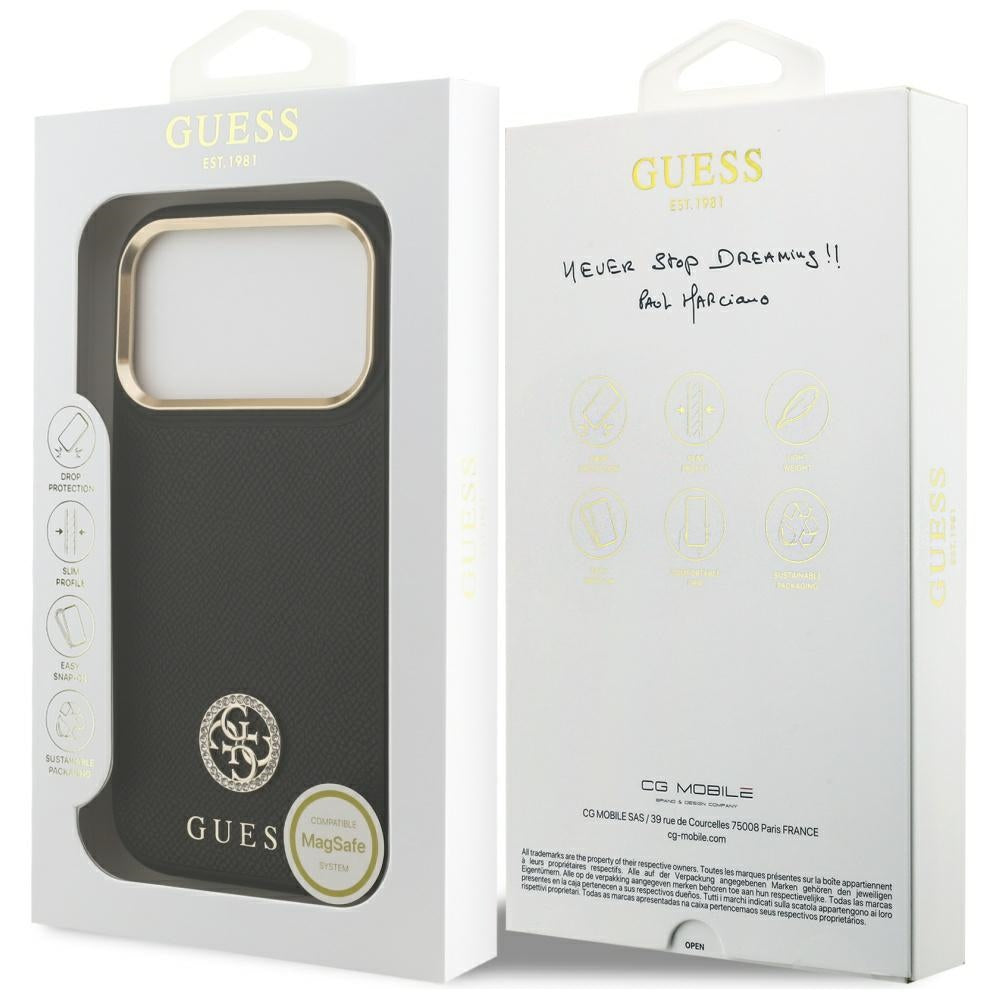 MagSafe-deksel for Apple iPhone 17 Pro, Guess, Grained Strass Logo, Svart