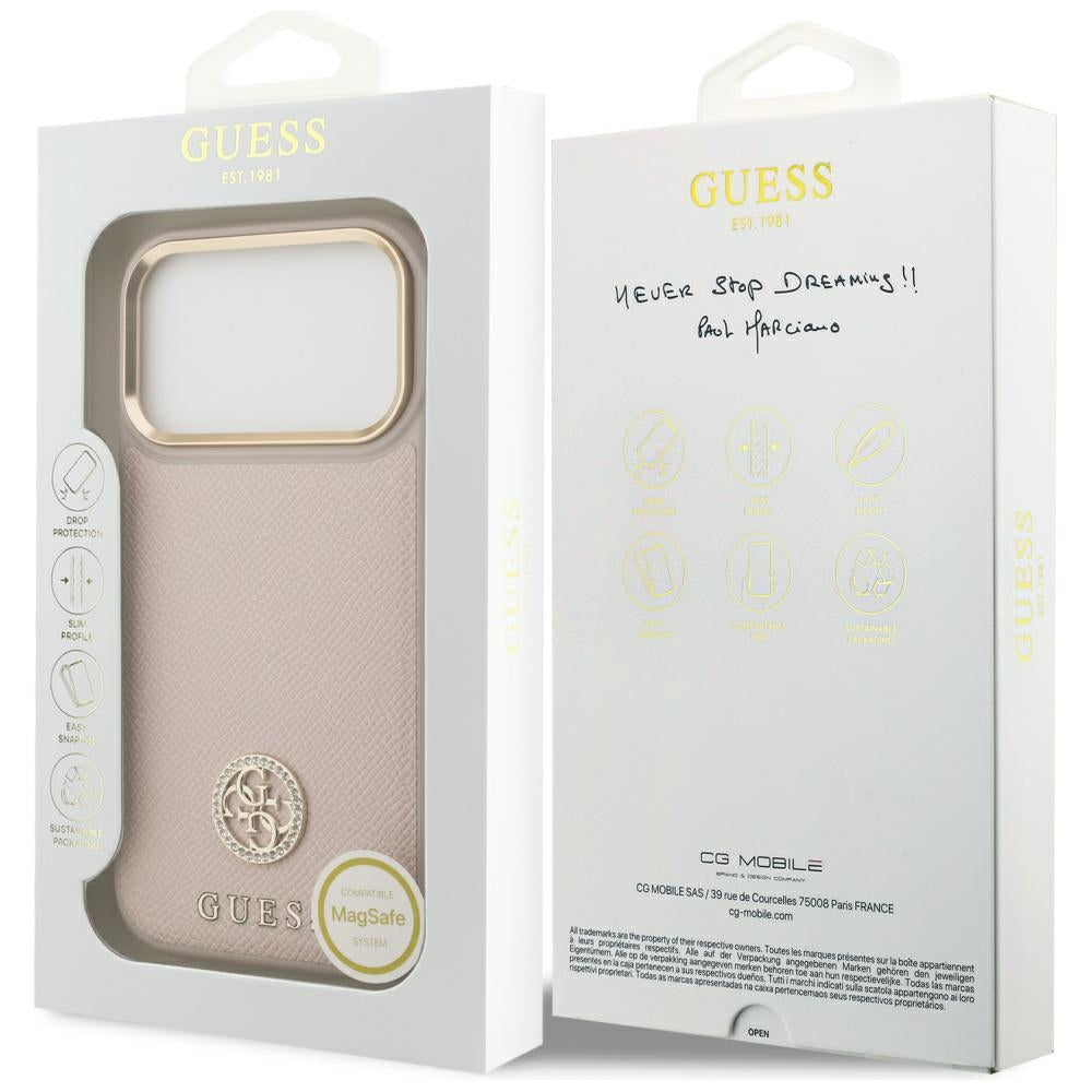 MagSafe-deksel for Apple iPhone 17 Pro, Guess, Grained Strass Logo, Rosa