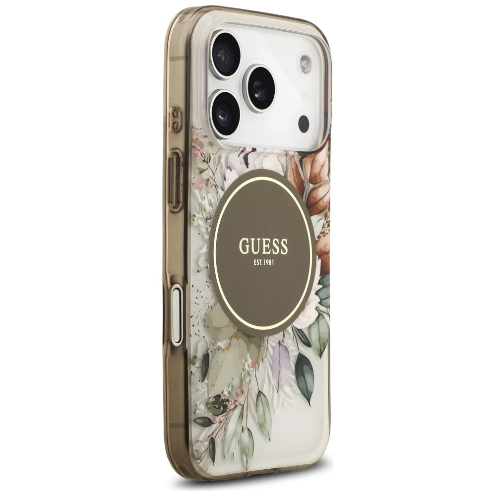 MagSafe-deksel for Apple iPhone 17 Pro, Guess, IML Flower and Tonal Circle, Brun