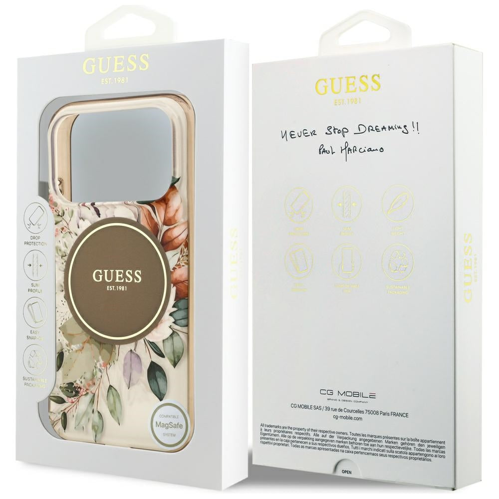 MagSafe-deksel for Apple iPhone 17 Pro, Guess, IML Flower and Tonal Circle, Brun