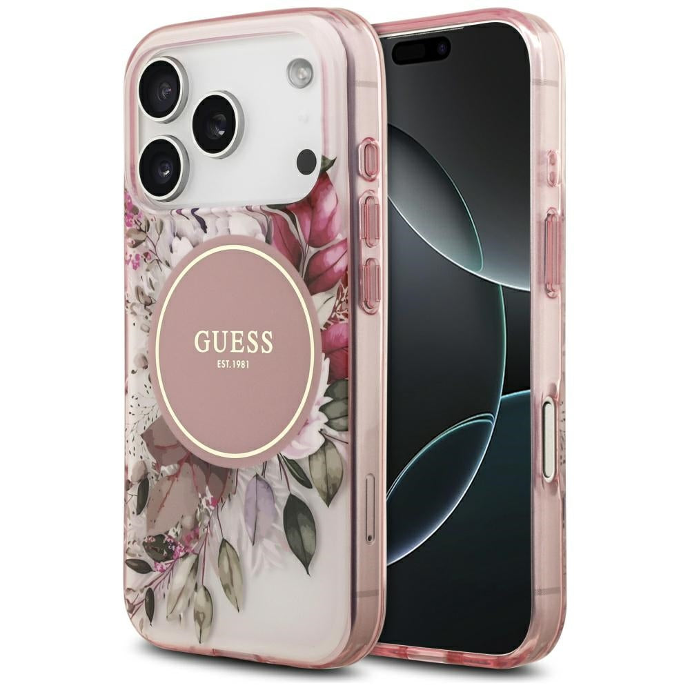 MagSafe-deksel for Apple iPhone 17 Pro, Guess, IML Flower and Tonal Circle, Rosa