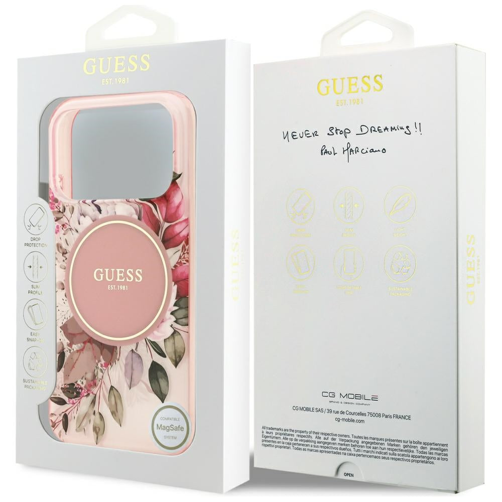 MagSafe-deksel for Apple iPhone 17 Pro, Guess, IML Flower and Tonal Circle, Rosa
