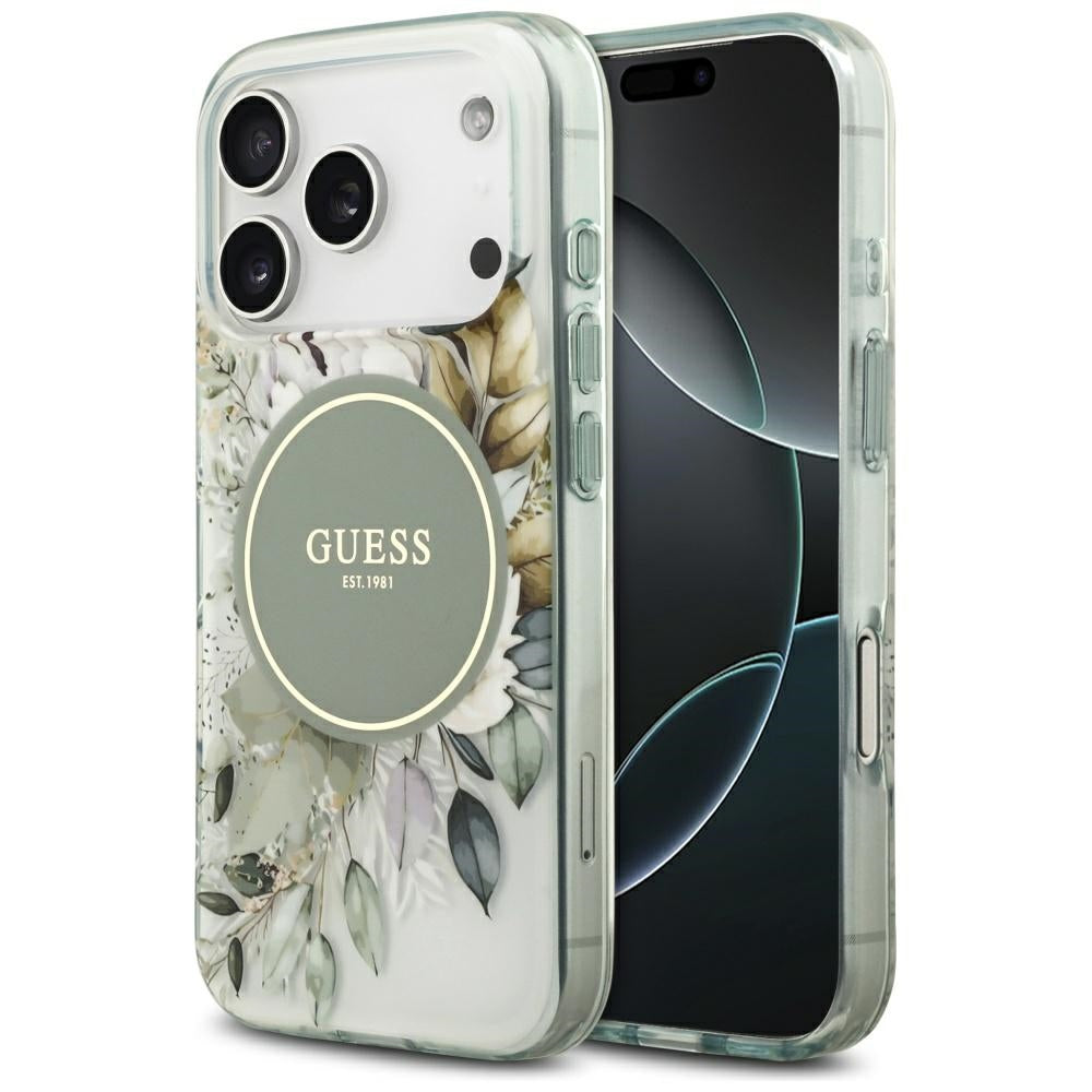 MagSafe-deksel for Apple iPhone 17 Pro, Guess, IML Flower and Tonal Circle, Grønn