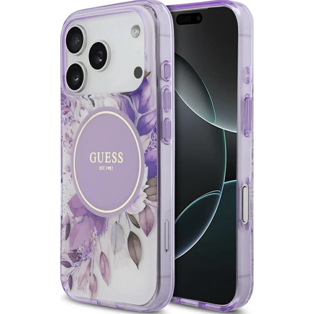 MagSafe-deksel for Apple iPhone 17 Pro, Guess, IML Flower & Tonal Circle, Lilla