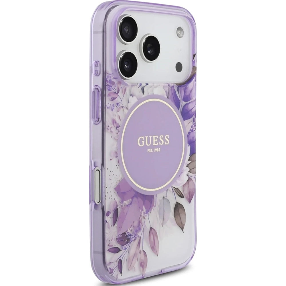 MagSafe-deksel for Apple iPhone 17 Pro, Guess, IML Flower & Tonal Circle, Lilla