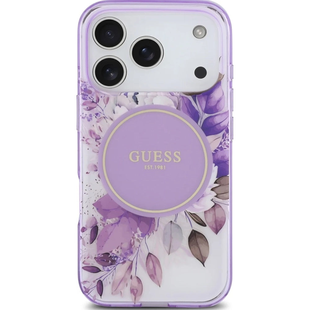 MagSafe-deksel for Apple iPhone 17 Pro, Guess, IML Flower & Tonal Circle, Lilla