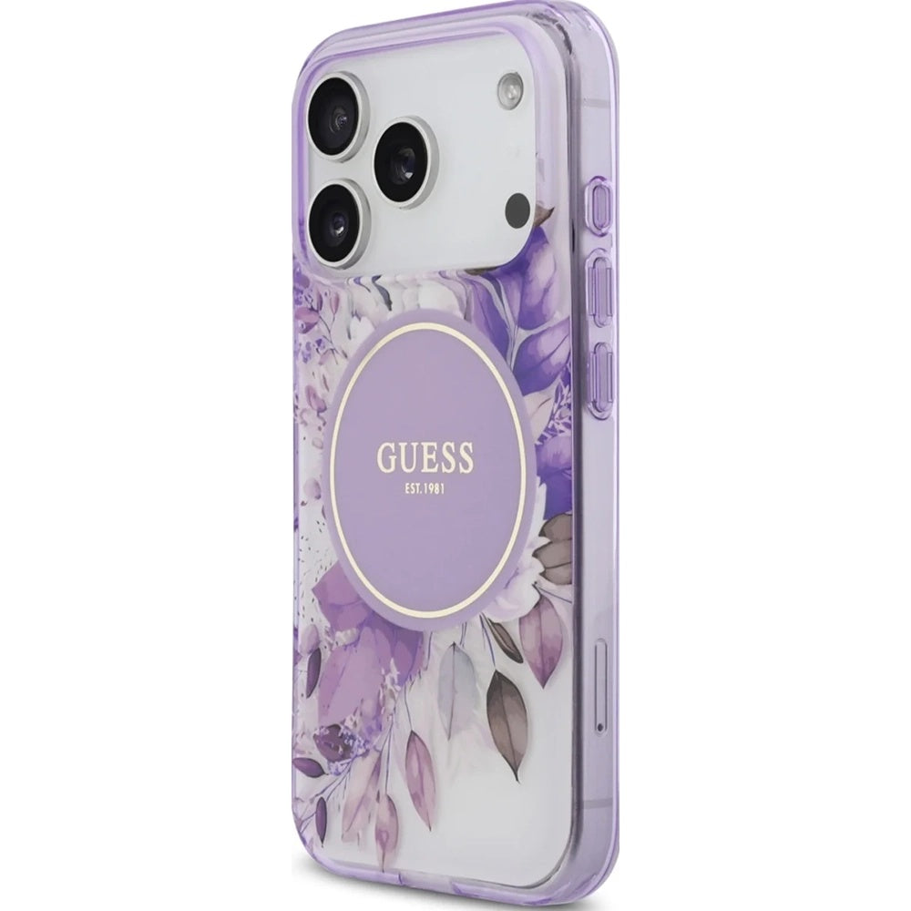 MagSafe-deksel for Apple iPhone 17 Pro, Guess, IML Flower & Tonal Circle, Lilla