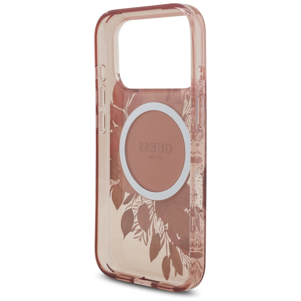 MagSafe-deksel for Apple iPhone 17 Pro, Guess, IML Flowers with Pearl Strap, Rosa