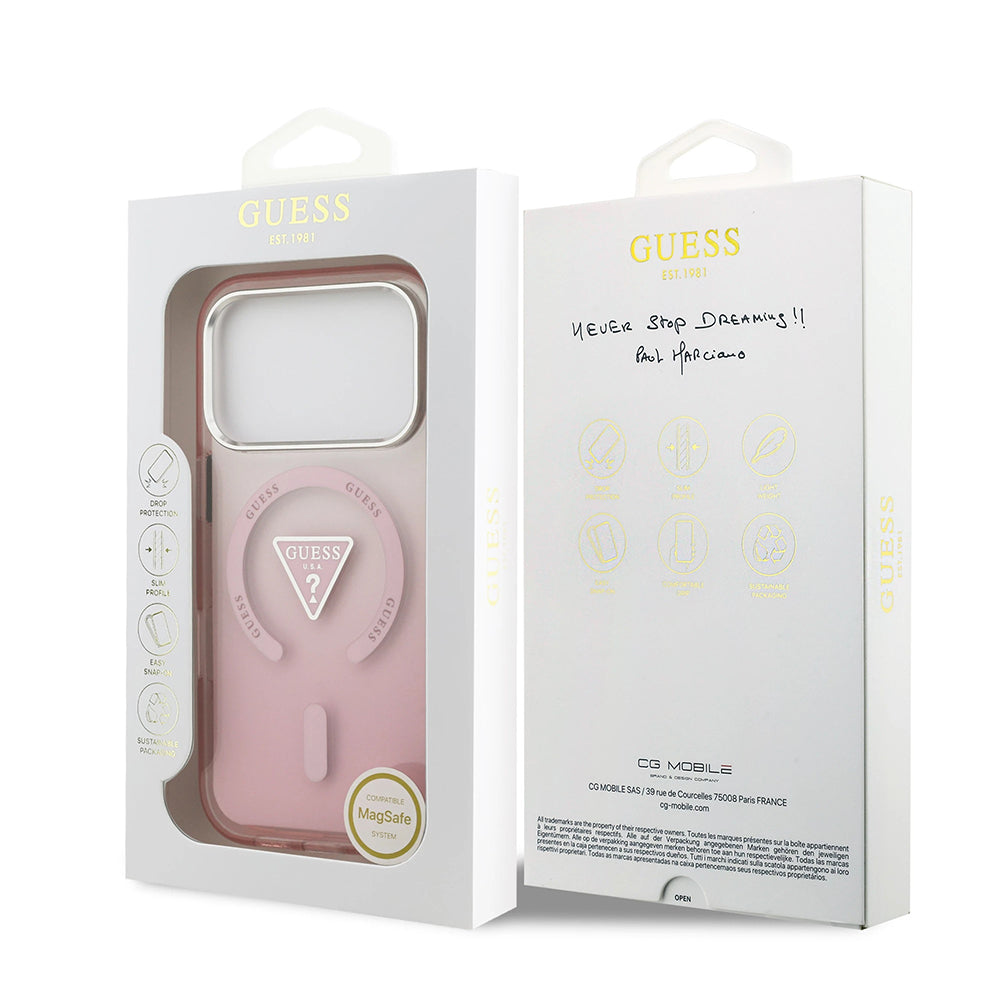 MagSafe-deksel for Apple iPhone 17 Pro, Guess, IML Gradient Triangle Logo, Rosa
