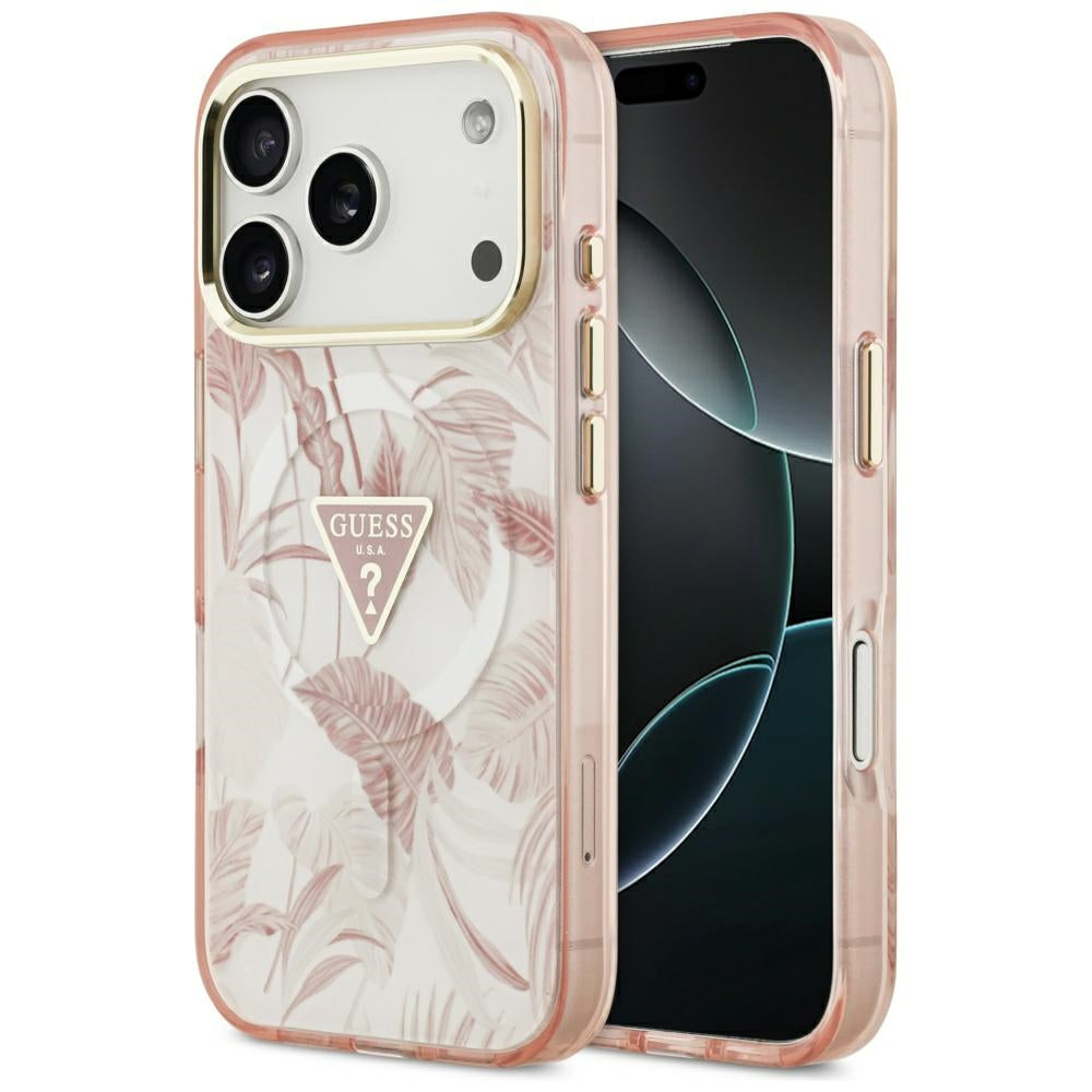 MagSafe-deksel for Apple iPhone 17 Pro, Guess, Jungle Tonal Triangle, Rosa