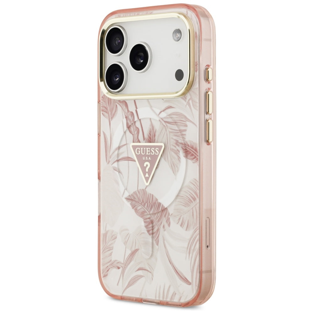 MagSafe-deksel for Apple iPhone 17 Pro, Guess, Jungle Tonal Triangle, Rosa