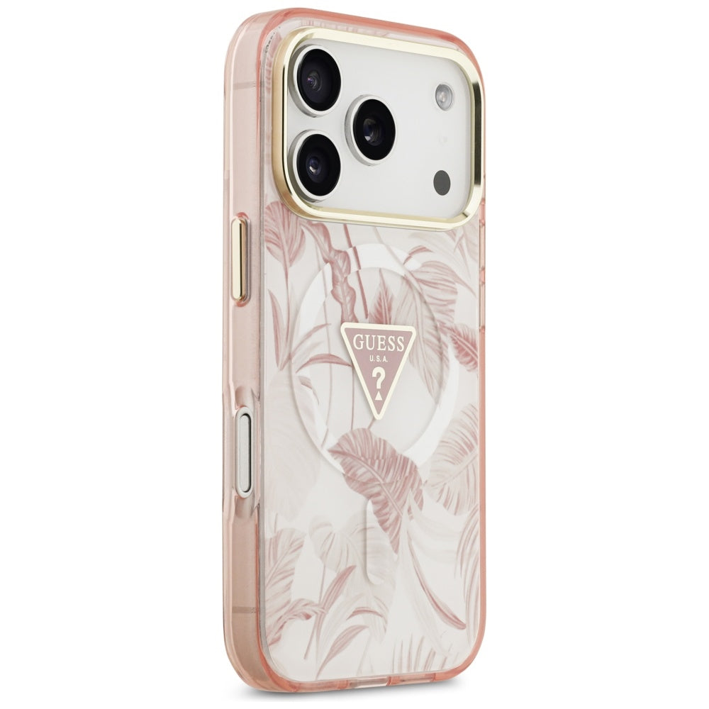 MagSafe-deksel for Apple iPhone 17 Pro, Guess, Jungle Tonal Triangle, Rosa