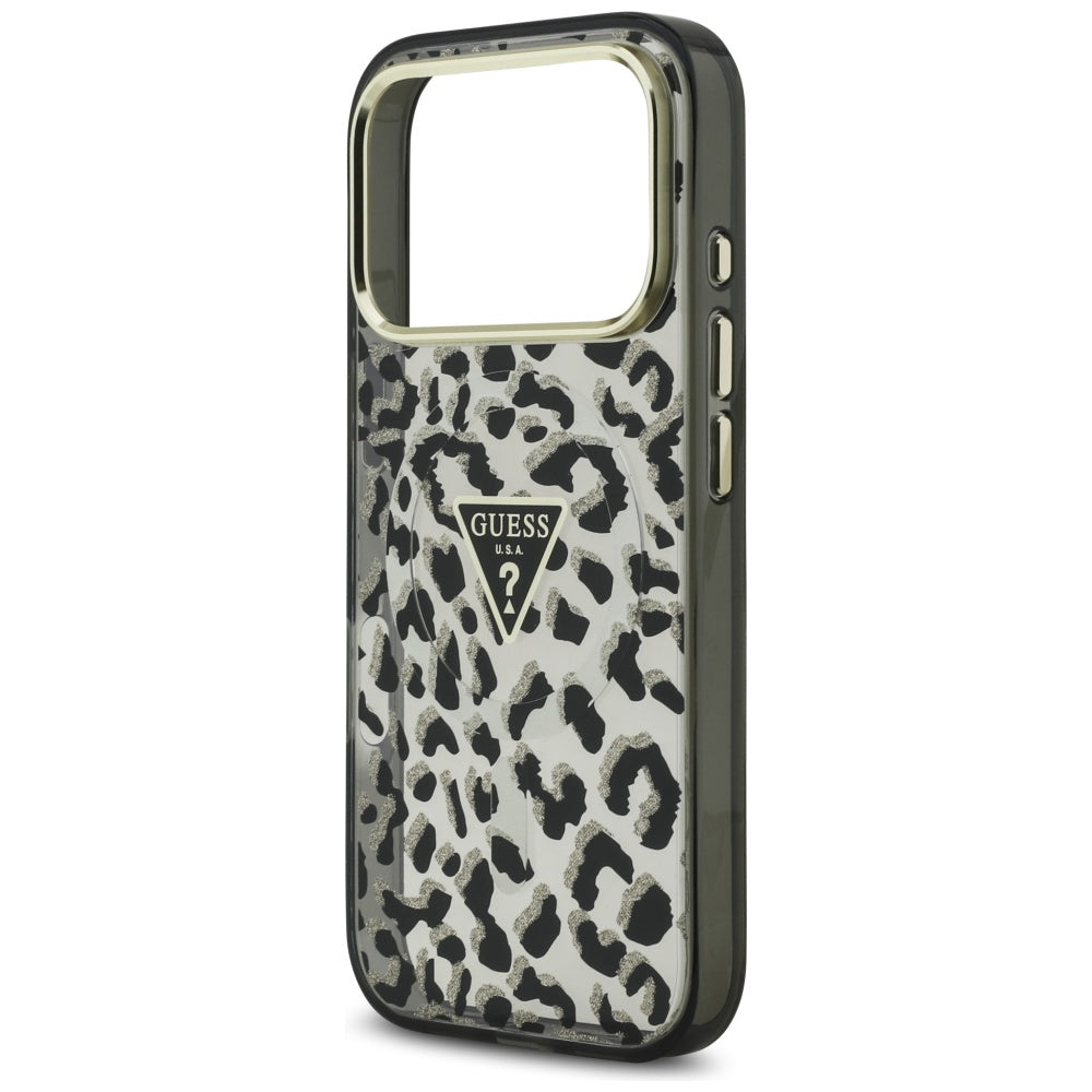MagSafe-deksel for Apple iPhone 17 Pro, Guess, Leopard Glitter, Svart
