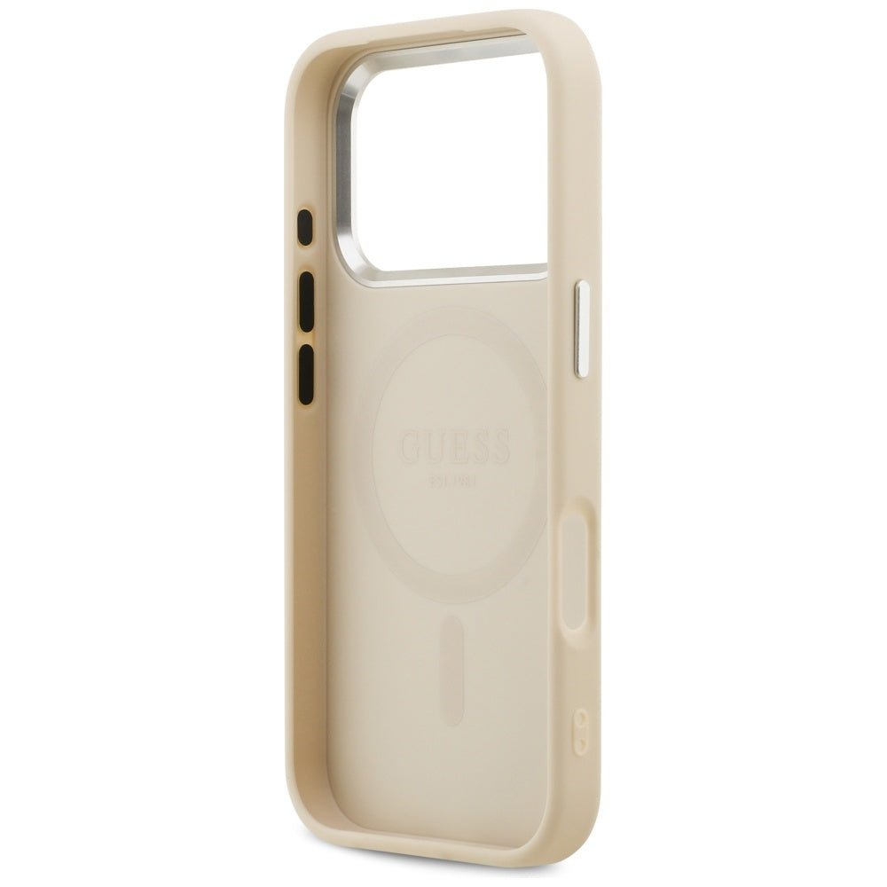 MagSafe-deksel for Apple iPhone 17 Pro, Guess, Peony Hot Stamp Script, Beige