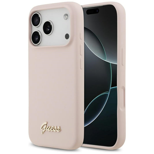 MagSafe-deksel for Apple iPhone 17 Pro, Guess, Script Metal Logo, Lys Rosa
