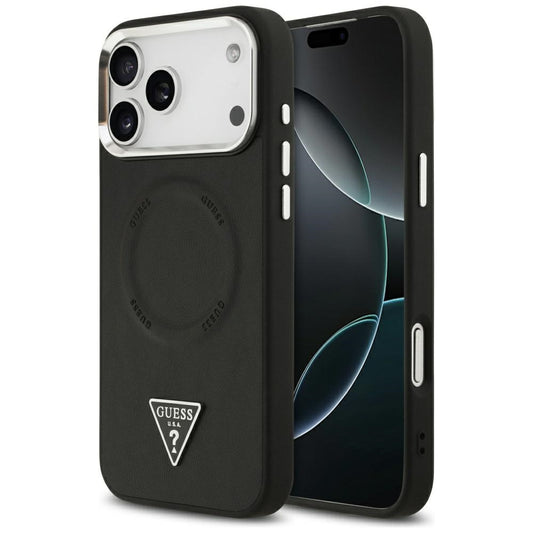 MagSafe-deksel for Apple iPhone 17 Pro, Guess, Triangle Logo, Svart Sølv