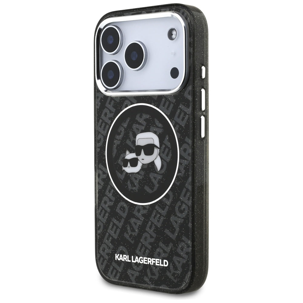 MagSafe-deksel for Apple iPhone 17 Pro, Karl Lagerfeld, Glitter Karl & Choupette Head, Svart