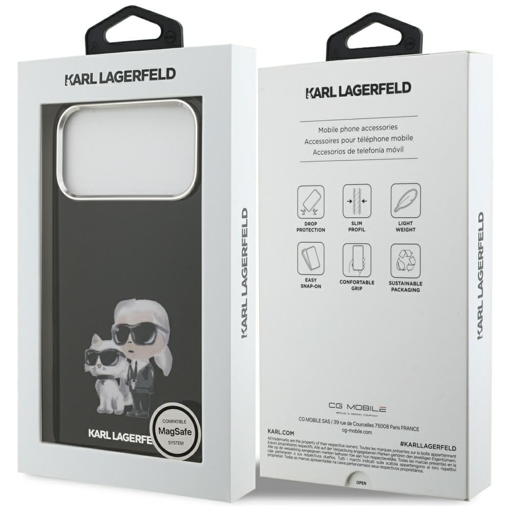 MagSafe-deksel for Apple iPhone 17 Pro, Karl Lagerfeld, IML Aquarelle Logo Karl & Choupette, Svart