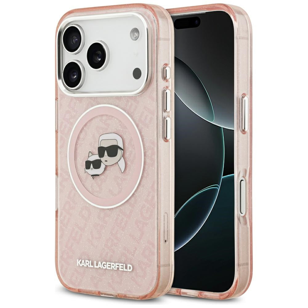 MagSafe-deksel for Apple iPhone 17 Pro, Karl Lagerfeld, IML Glitter Karl & Choupette`s Heads, Rosa