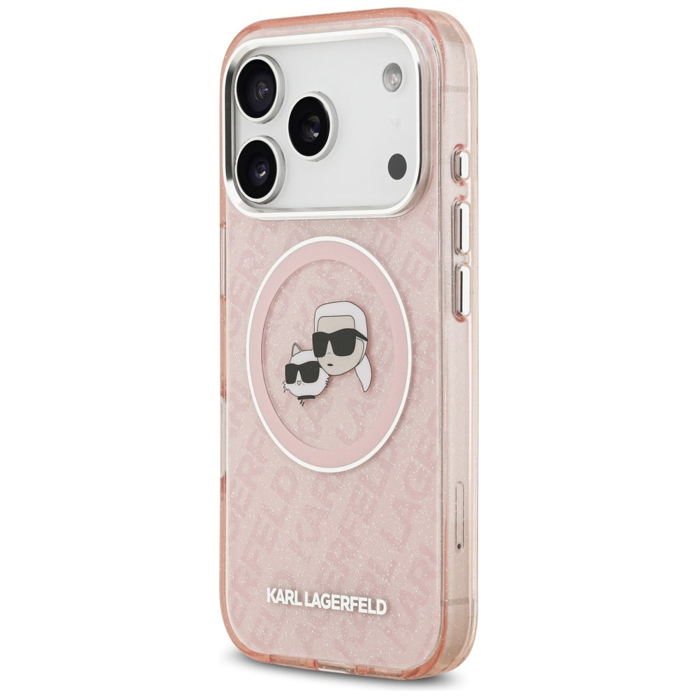 MagSafe-deksel for Apple iPhone 17 Pro, Karl Lagerfeld, IML Glitter Karl & Choupette`s Heads, Rosa