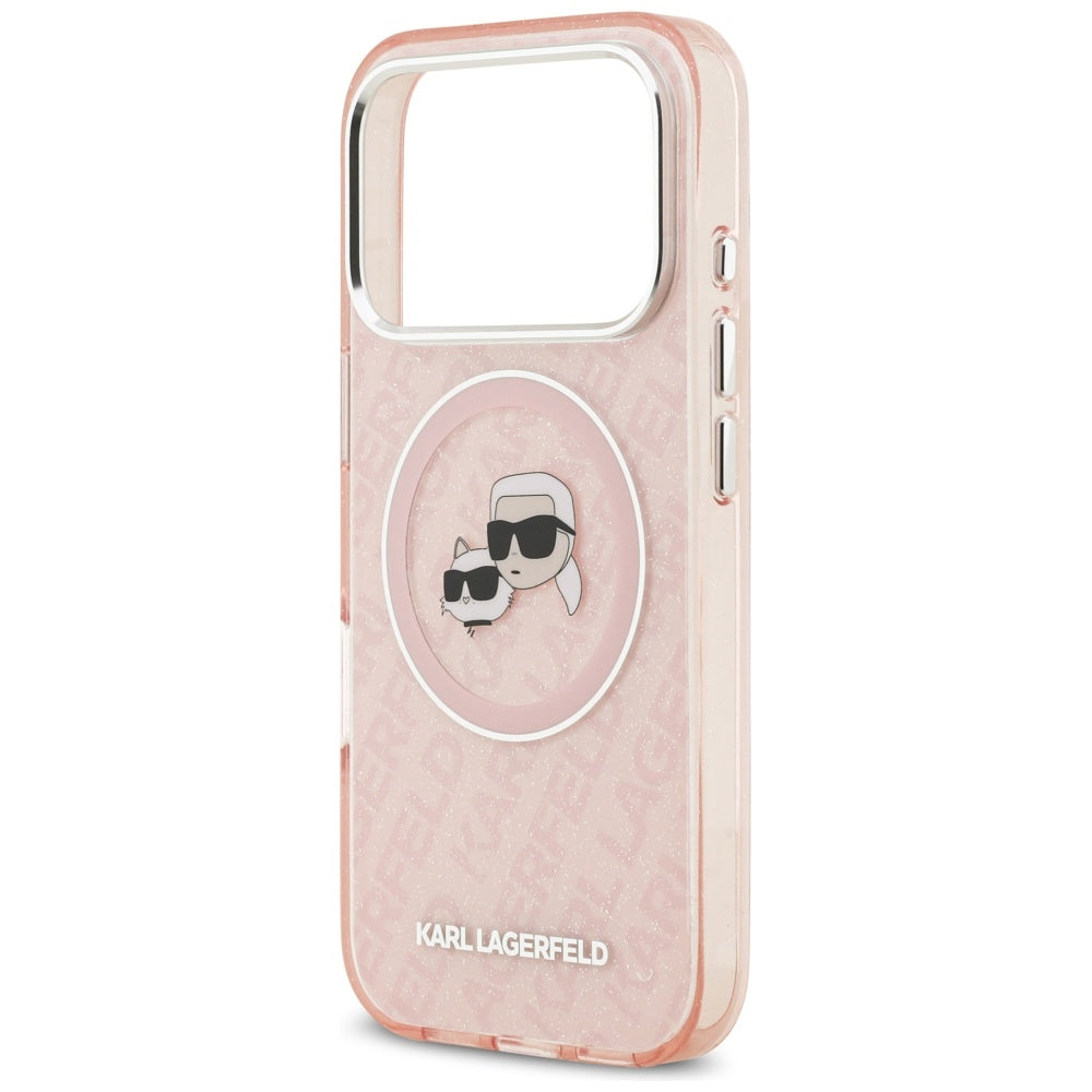 MagSafe-deksel for Apple iPhone 17 Pro, Karl Lagerfeld, IML Glitter Karl & Choupette`s Heads, Rosa