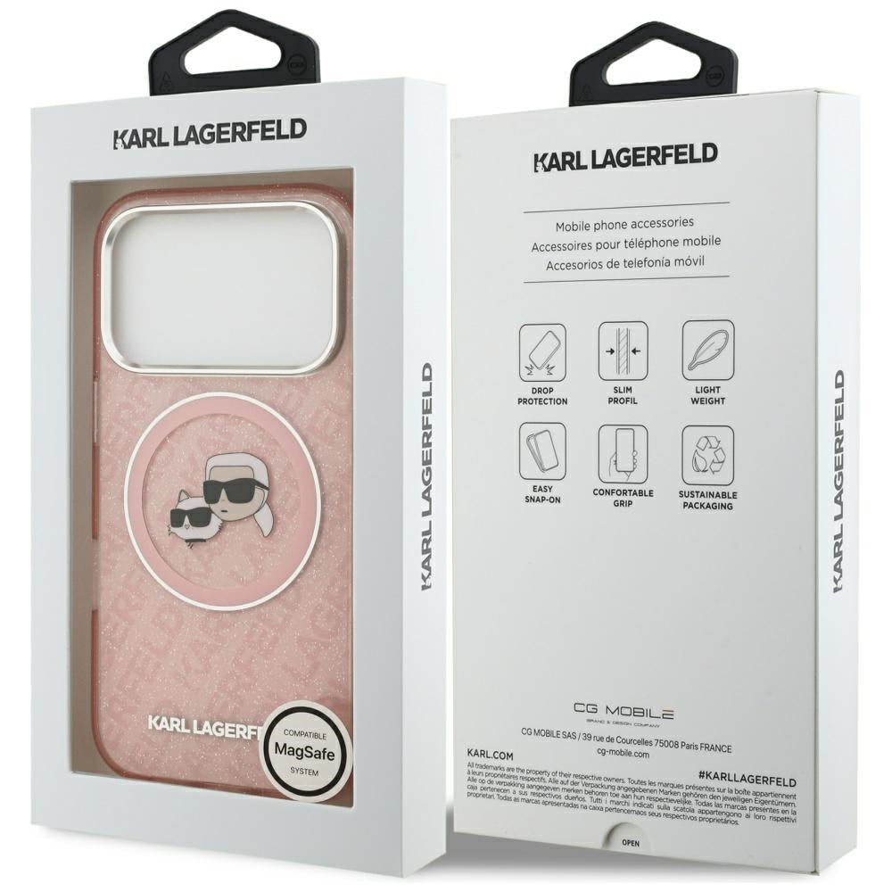 MagSafe-deksel for Apple iPhone 17 Pro, Karl Lagerfeld, IML Glitter Karl & Choupette`s Heads, Rosa