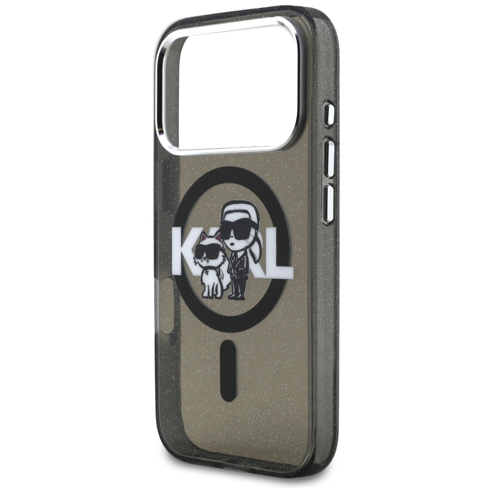 MagSafe-deksel for Apple iPhone 17 Pro, Karl Lagerfeld, IML Sketch Logo Glitter Karl & Choupette, Svart
