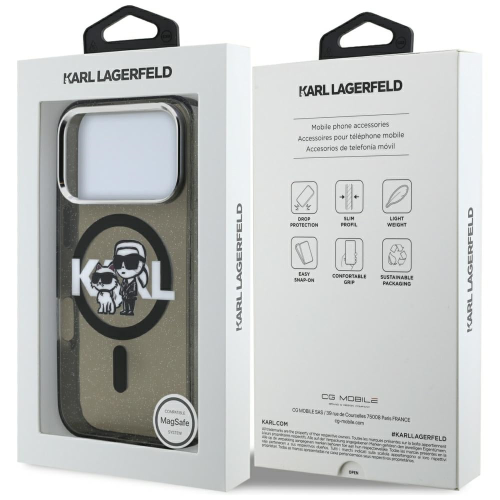 MagSafe-deksel for Apple iPhone 17 Pro, Karl Lagerfeld, IML Sketch Logo Glitter Karl & Choupette, Svart