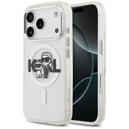 MagSafe-deksel for Apple iPhone 17 Pro, Karl Lagerfeld, IML Sketch Logo Glitter Karl & Choupette, Gjennomsiktig