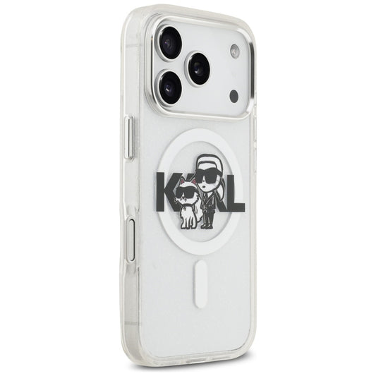 MagSafe-deksel for Apple iPhone 17 Pro, Karl Lagerfeld, IML Sketch Logo Glitter Karl & Choupette, Gjennomsiktig