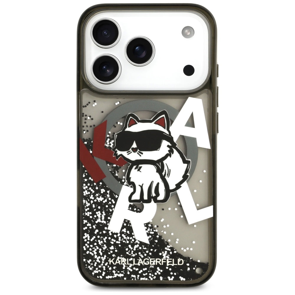 MagSafe-deksel for Apple iPhone 17 Pro, Karl Lagerfeld, Liquid Glitter Choupette Logo, Svart