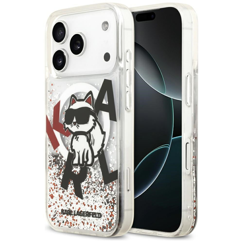 MagSafe-deksel for Apple iPhone 17 Pro, Karl Lagerfeld, Liquid Glitter Choupette Logo, Gjennomsiktig