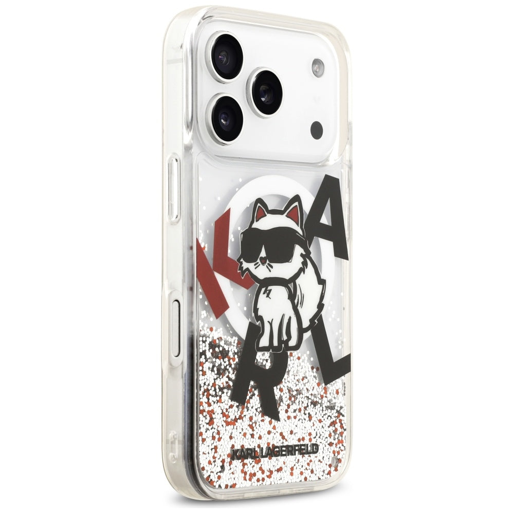 MagSafe-deksel for Apple iPhone 17 Pro, Karl Lagerfeld, Liquid Glitter Choupette Logo, Gjennomsiktig