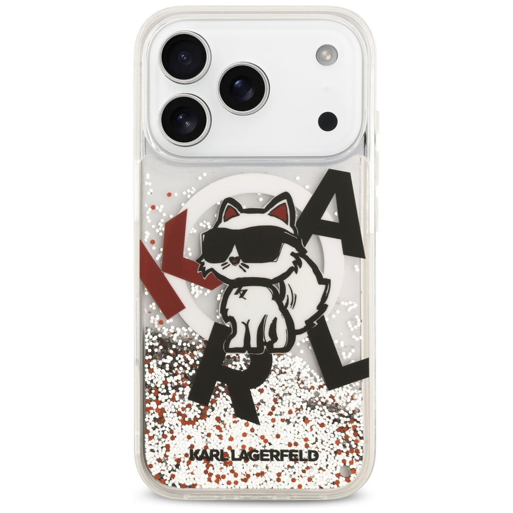 MagSafe-deksel for Apple iPhone 17 Pro, Karl Lagerfeld, Liquid Glitter Choupette Logo, Gjennomsiktig
