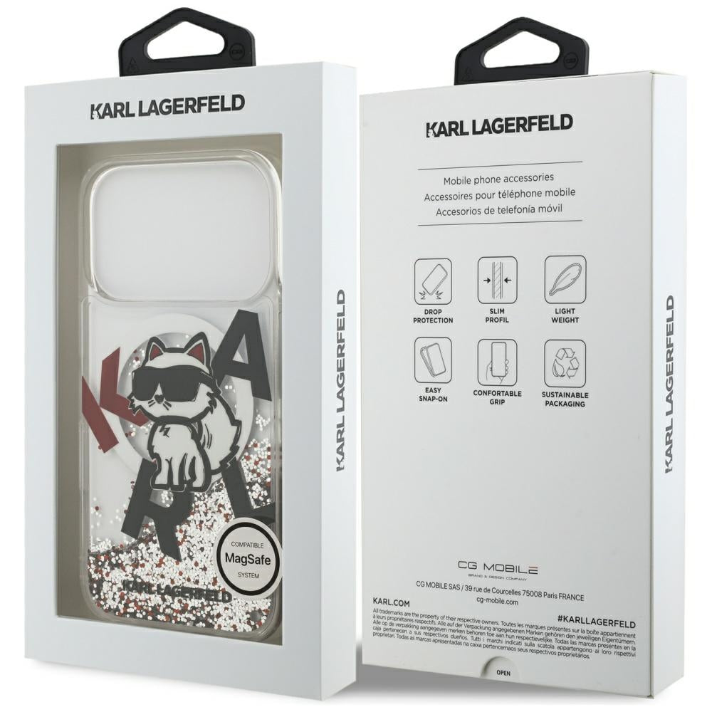 MagSafe-deksel for Apple iPhone 17 Pro, Karl Lagerfeld, Liquid Glitter Choupette Logo, Gjennomsiktig