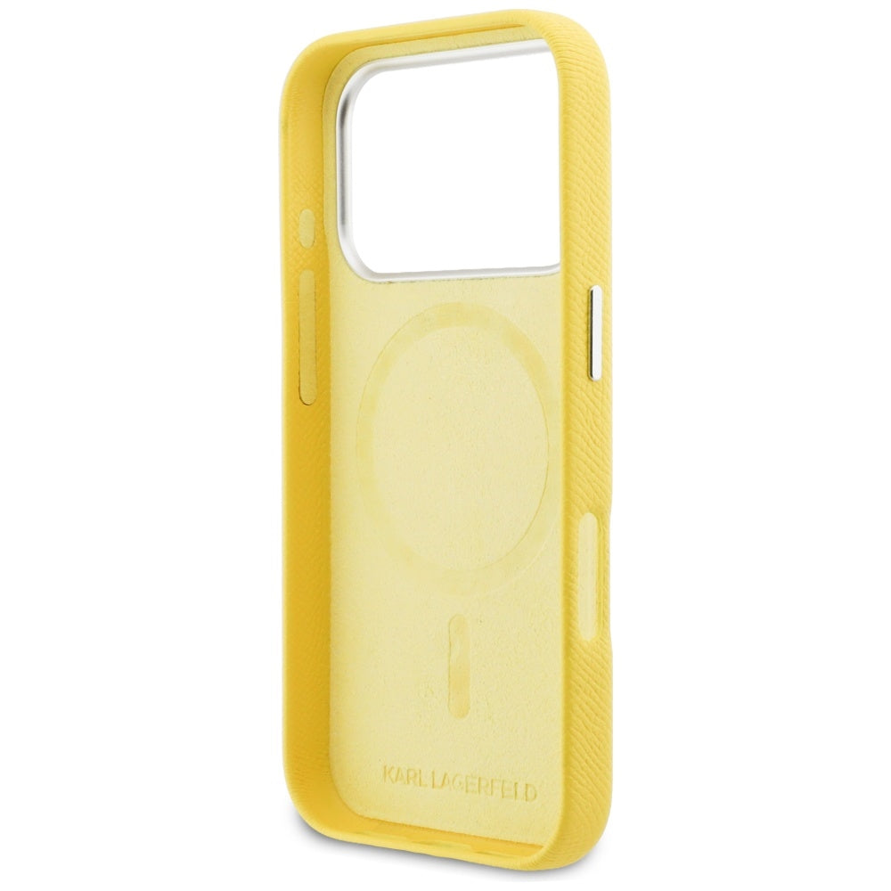 MagSafe-deksel for Apple iPhone 17 Pro, Karl Lagerfeld, Saffiano Karl & Choupette Pins, Gul
